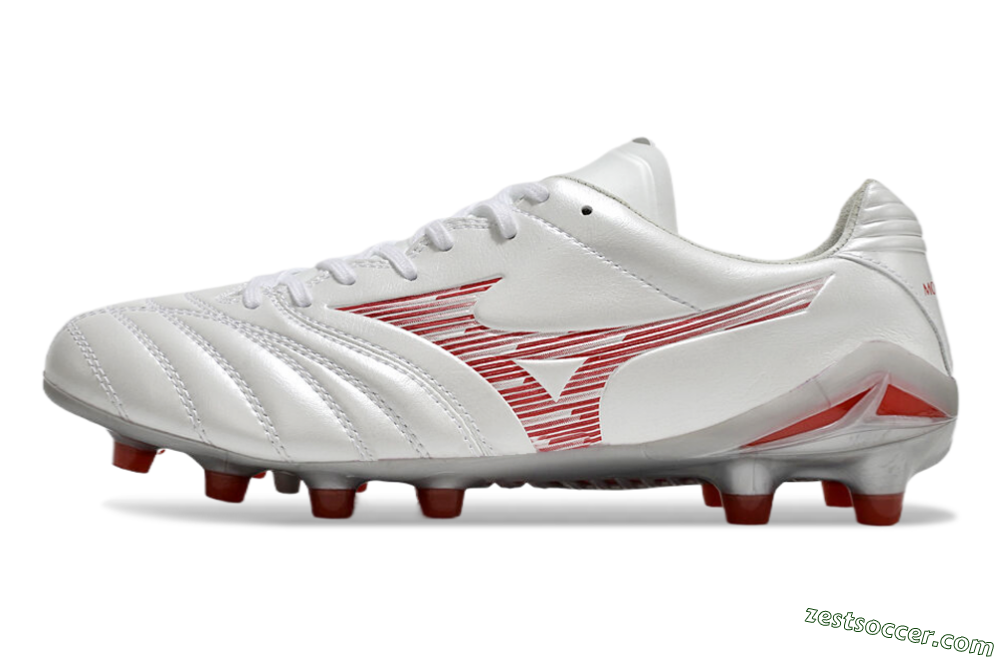 Mizuno Morelia Neo 4 FG Low-Tops Soccer Cleats - White/Silver/Red 2