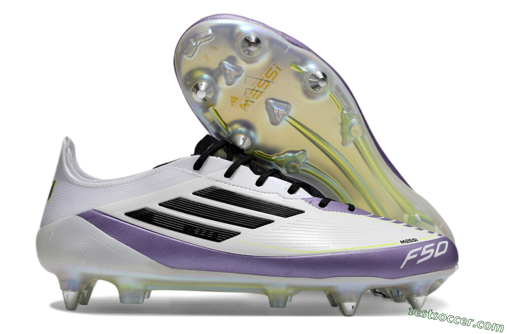 Adidas F50 Elite Messi SG Low-Tops Soccer Cleats - White/Black/Purple 0