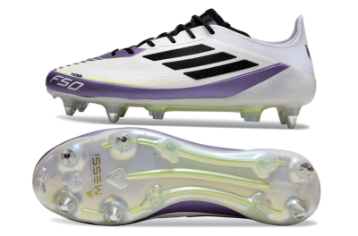 Adidas F50 Elite Messi SG Low-Tops Soccer Cleats - White/Black/Purple