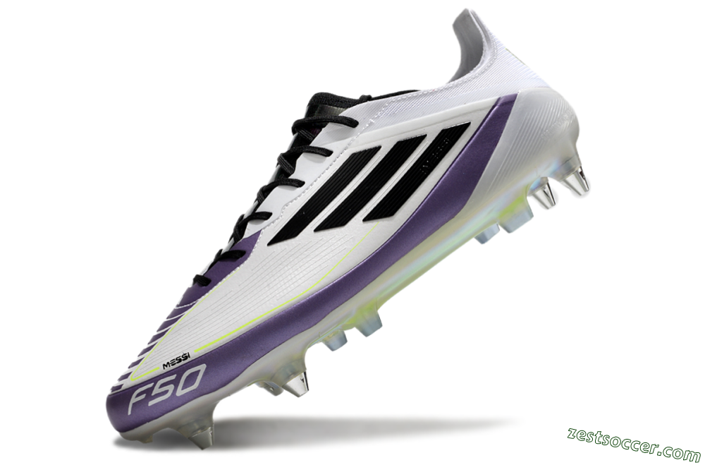 Adidas F50 Elite Messi SG Low-Tops Soccer Cleats - White/Black/Purple 5