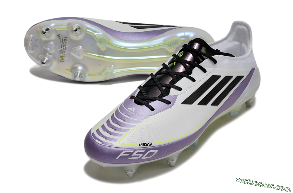 Adidas F50 Elite Messi SG Low-Tops Soccer Cleats - White/Black/Purple 3