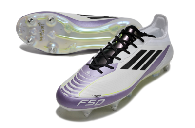 Adidas F50 Elite Messi SG Low-Tops Soccer Cleats - White/Black/Purple