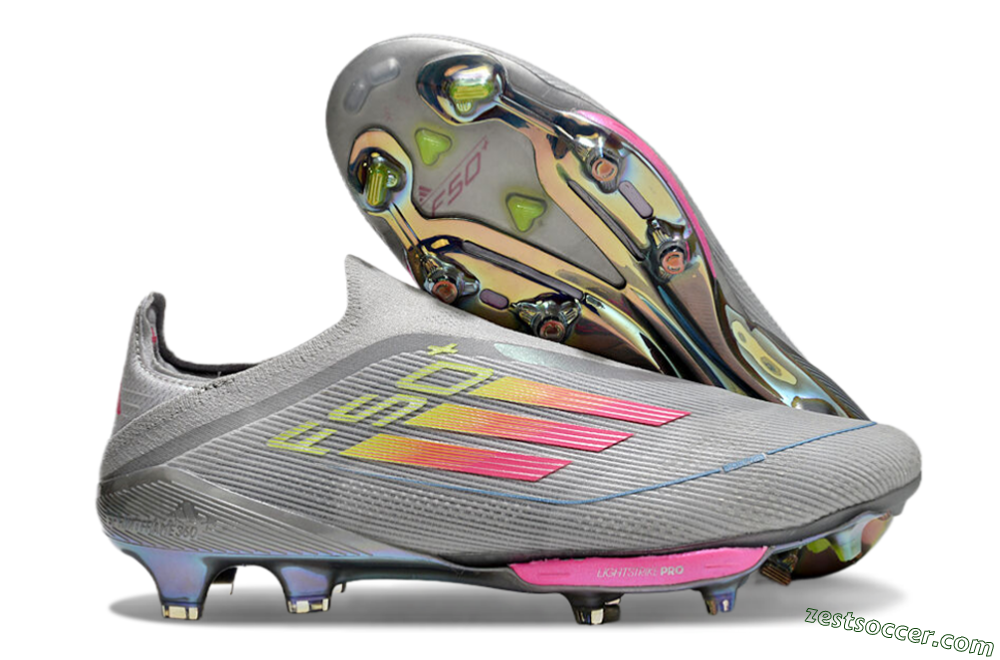 Adidas F50+ Lightstrike Elite Laceless FG Low-Tops Soccer Cleats - Grey/Pink/Yellow 0