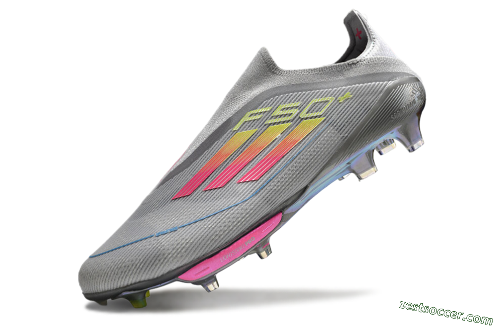 Adidas F50+ Lightstrike Elite Laceless FG Low-Tops Soccer Cleats - Grey/Pink/Yellow 5