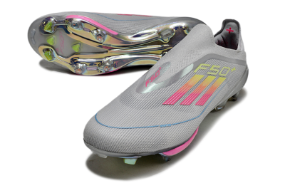 Adidas F50+ Lightstrike Elite Laceless FG Low-Tops Soccer Cleats - Grey/Pink/Yellow