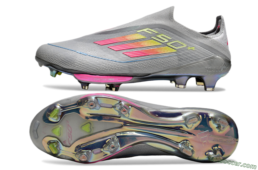 Adidas F50+ Lightstrike Elite Laceless FG Low-Tops Soccer Cleats - Grey/Pink/Yellow 1
