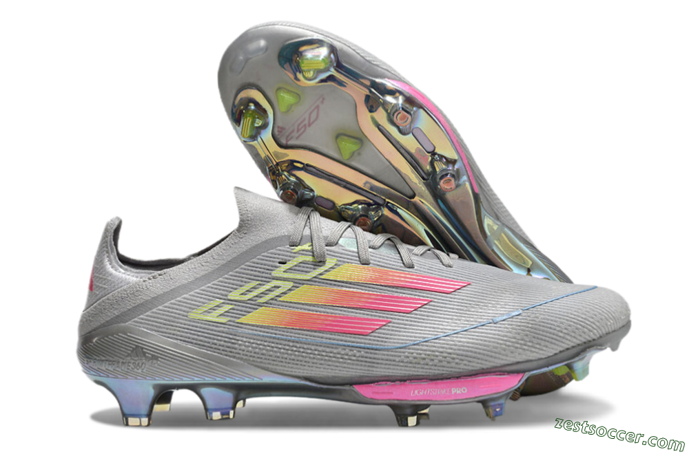 Adidas F50+ Lightstrike Elite FG Low-Tops Soccer Cleats - Grey/Pink/Yellow 0
