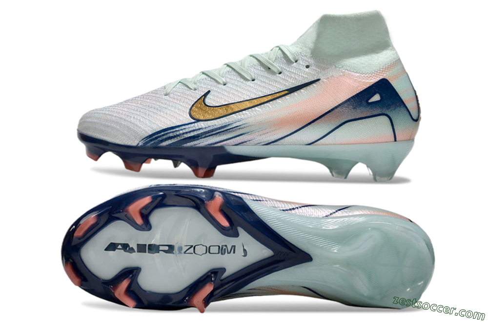 Nike Air Zoom Mercurial Superfly 10 Elite FG High-Tops Soccer Cleats - White/Pink/Blue 1