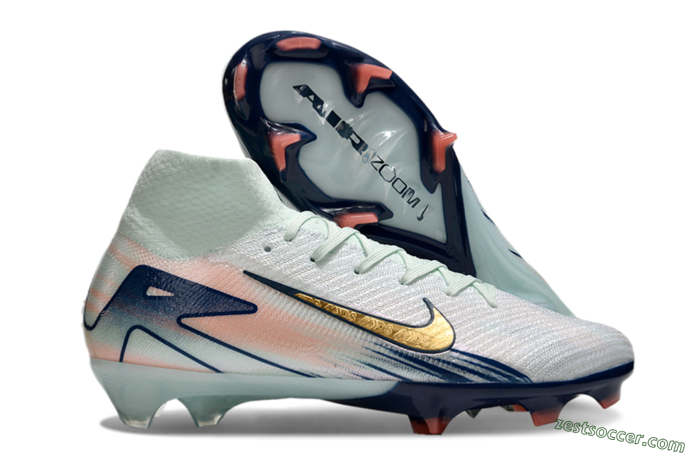 Nike Air Zoom Mercurial Superfly 10 Elite FG High-Tops Soccer Cleats - White/Pink/Blue 0