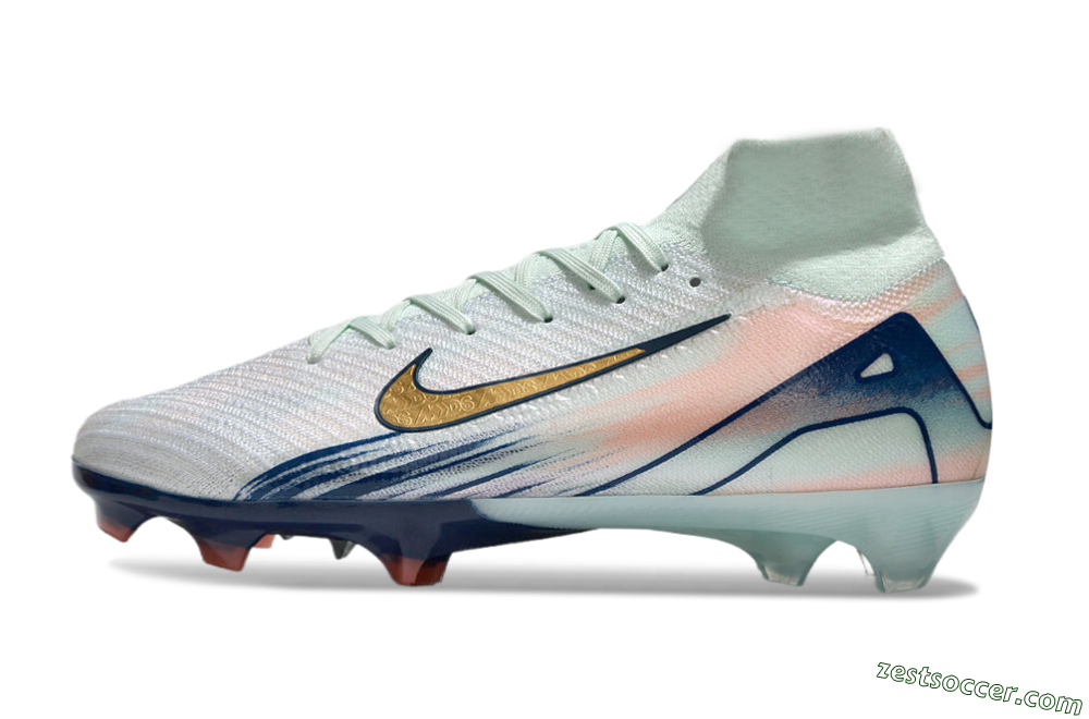Nike Air Zoom Mercurial Superfly 10 Elite FG High-Tops Soccer Cleats - White/Pink/Blue 2