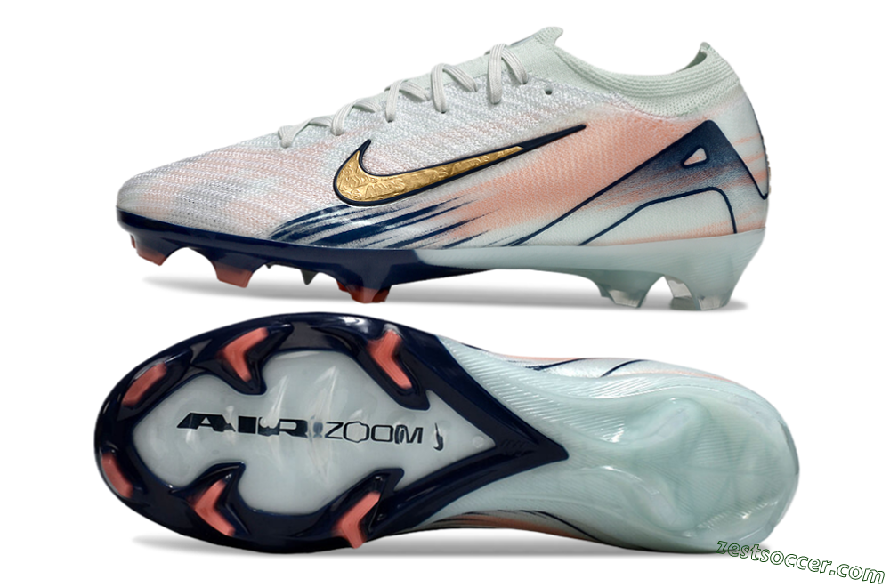 Nike Air Zoom Mercurial Vapor 16 Elite FG Low-Tops Soccer Cleats - White/Gold/Blue 1