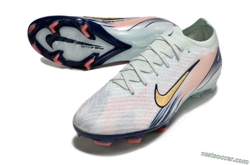 Nike Air Zoom Mercurial Vapor 16 Elite FG Low-Tops Soccer Cleats - White/Gold/Blue 3