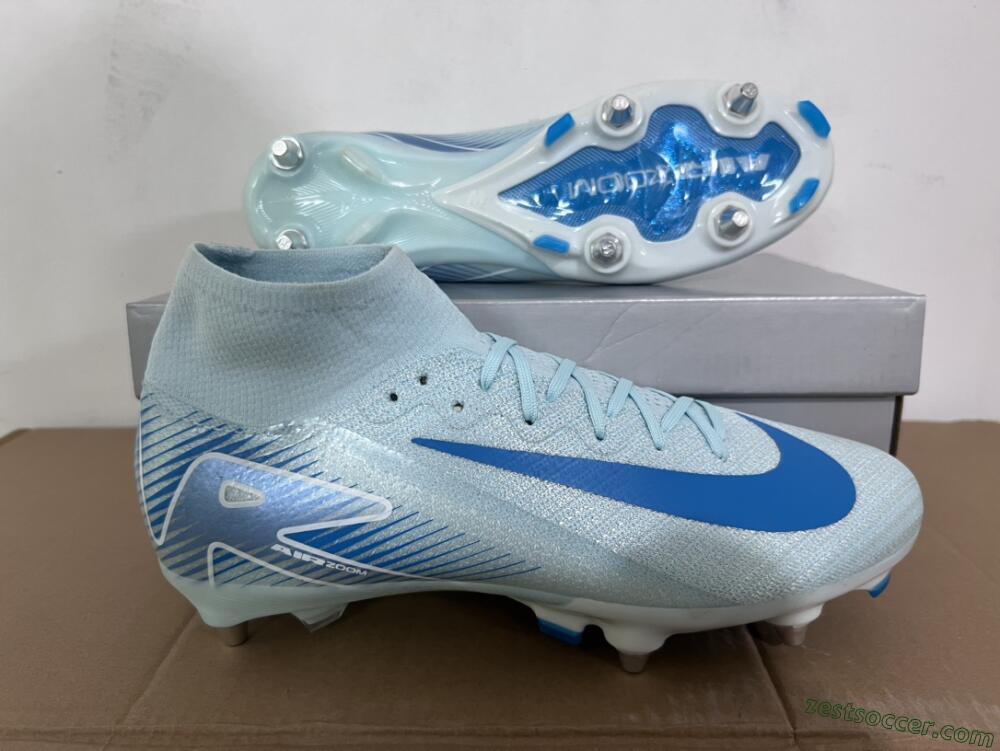 Nike Air Zoom Mercurial Superfly 10 Elite SG High-Tops Soccer Cleats - Jade/Blue/White