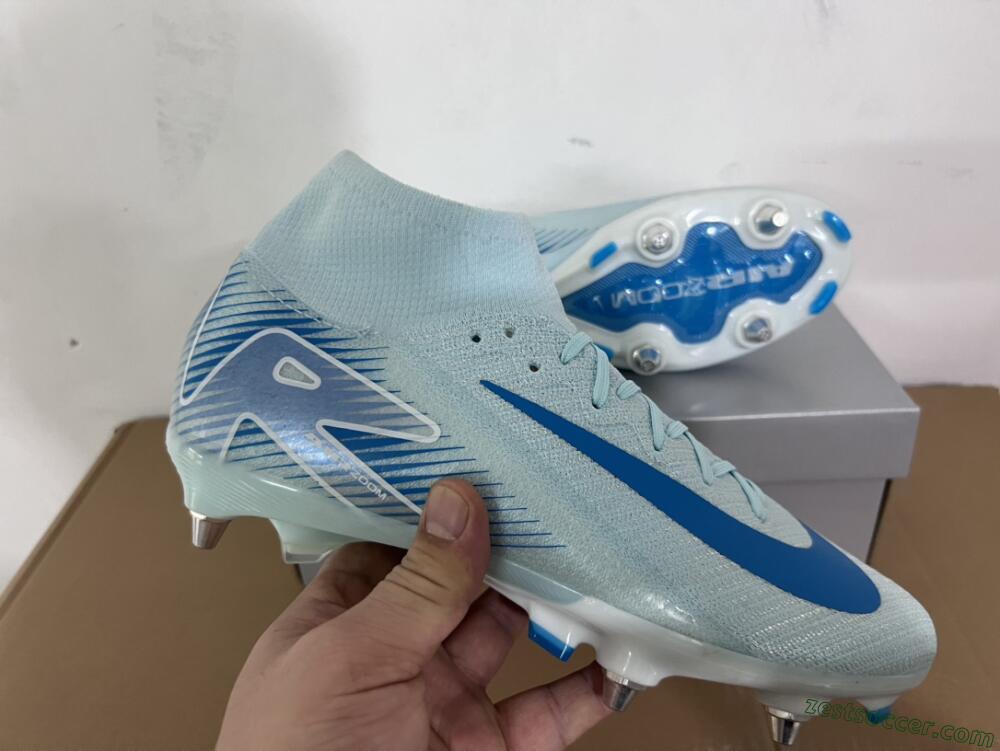 Nike Air Zoom Mercurial Superfly 10 Elite SG High-Tops Soccer Cleats - Jade/Blue/White