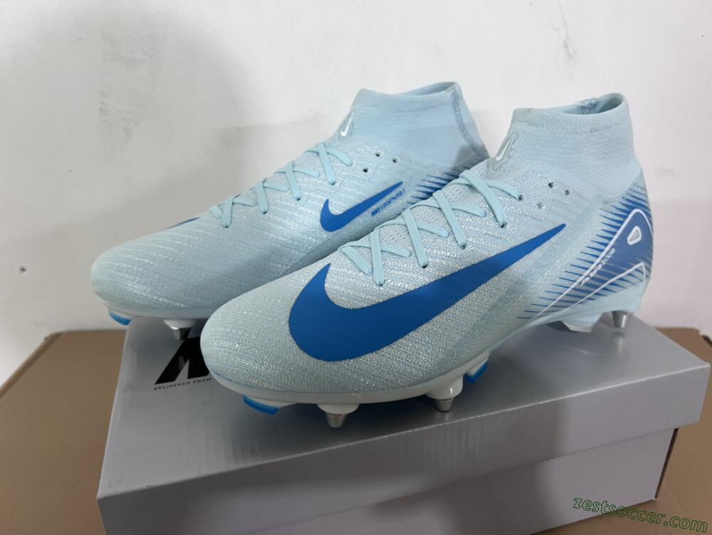 Nike Air Zoom Mercurial Superfly 10 Elite SG High-Tops Soccer Cleats - Jade/Blue/White