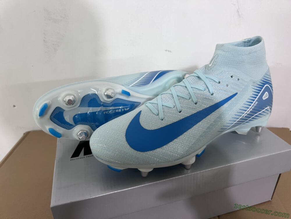 Nike Air Zoom Mercurial Superfly 10 Elite SG High-Tops Soccer Cleats - Jade/Blue/White