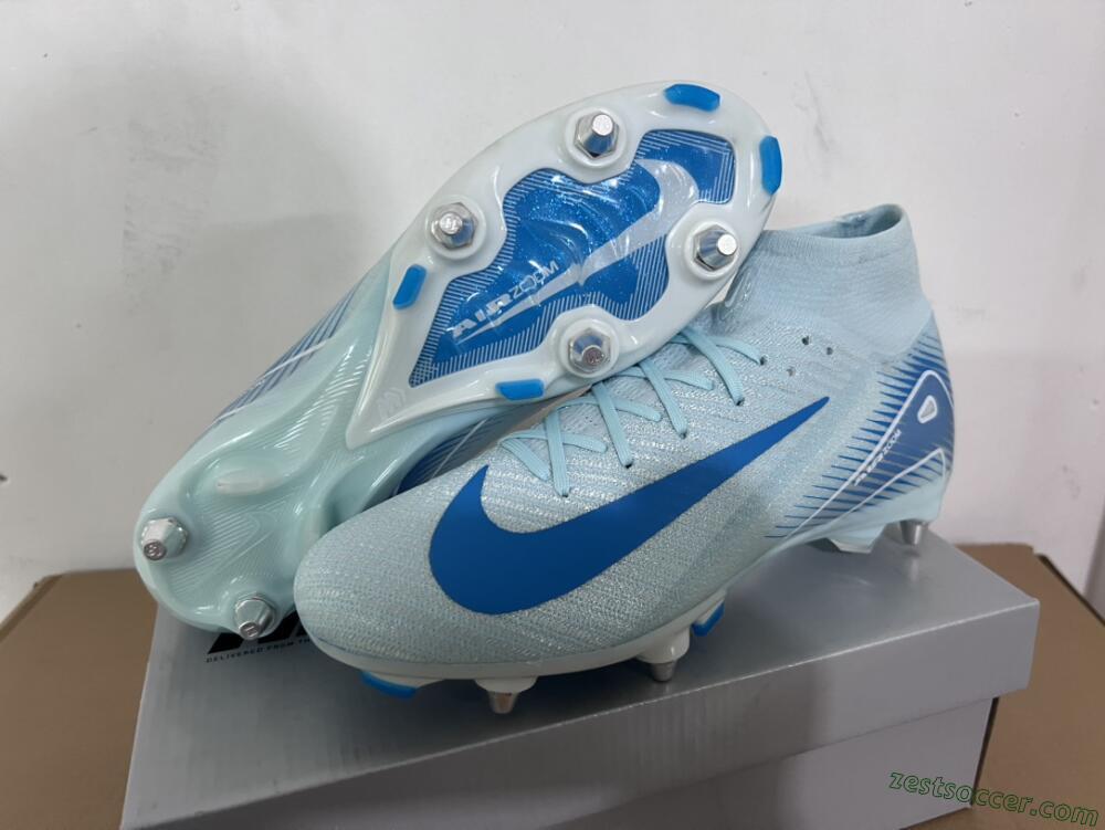 Nike Air Zoom Mercurial Superfly 10 Elite SG High-Tops Soccer Cleats - Jade/Blue/White