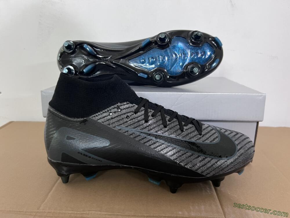 Nike Air Zoom Mercurial Superfly 10 Elite SG High-Tops Soccer Cleats - Black/Silver/Blue