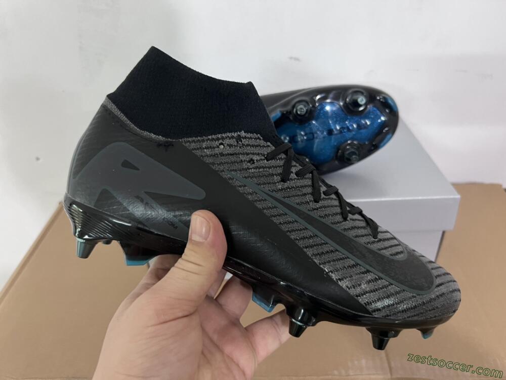 Nike Air Zoom Mercurial Superfly 10 Elite SG High-Tops Soccer Cleats - Black/Silver/Blue