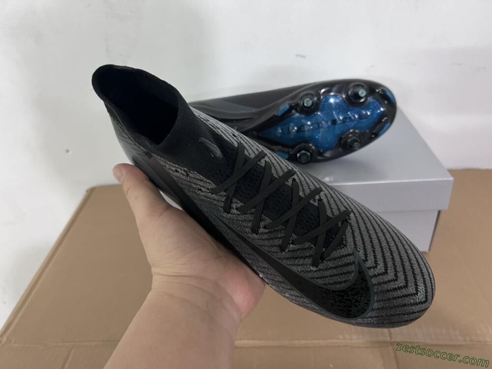 Nike Air Zoom Mercurial Superfly 10 Elite SG High-Tops Soccer Cleats - Black/Silver/Blue