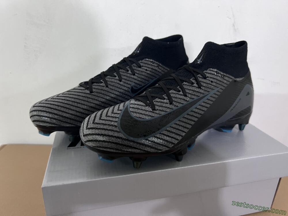 Nike Air Zoom Mercurial Superfly 10 Elite SG High-Tops Soccer Cleats - Black/Silver/Blue