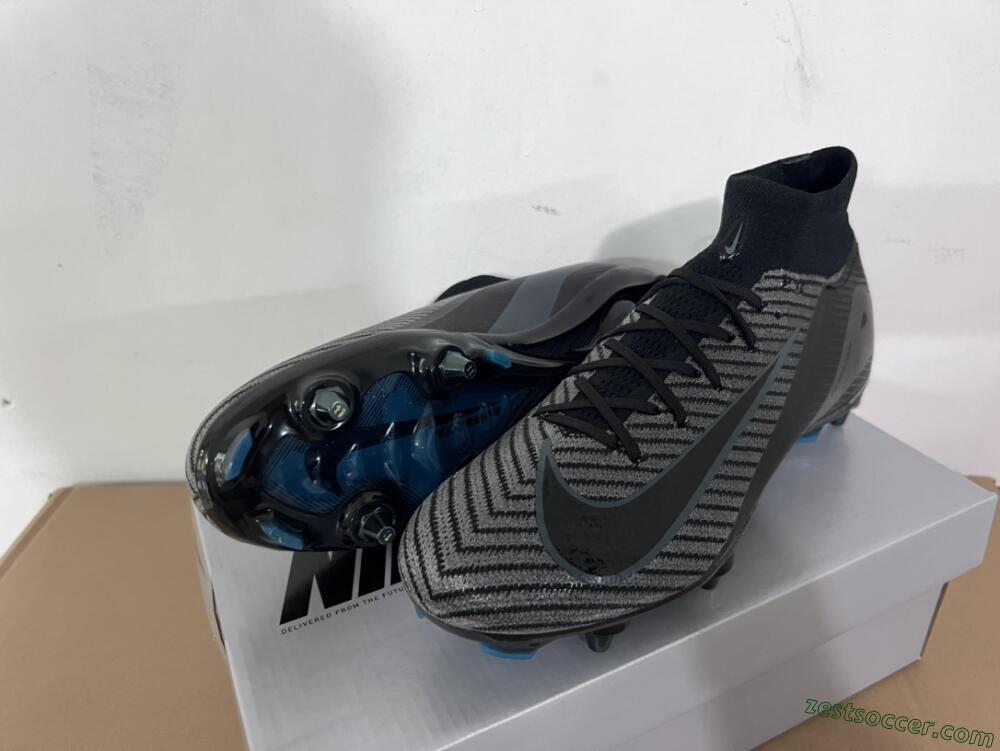 Nike Air Zoom Mercurial Superfly 10 Elite SG High-Tops Soccer Cleats - Black/Silver/Blue