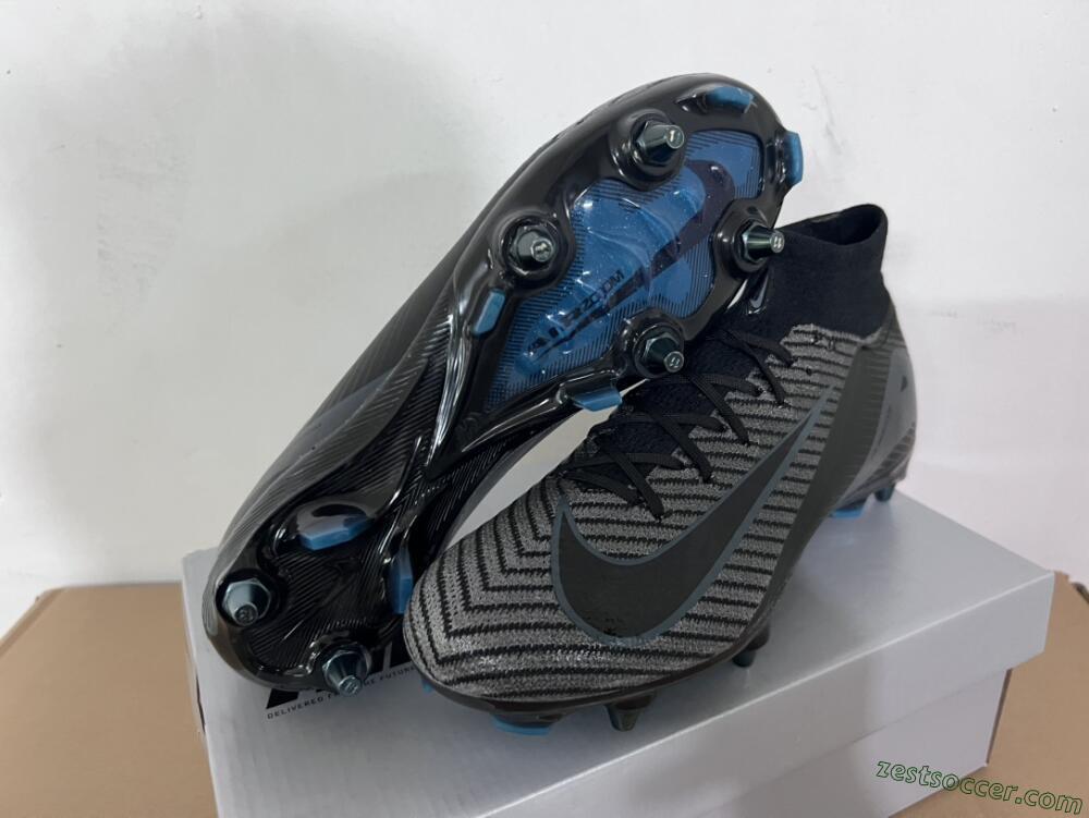 Nike Air Zoom Mercurial Superfly 10 Elite SG High-Tops Soccer Cleats - Black/Silver/Blue