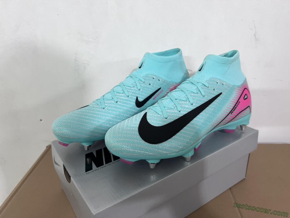 Nike Air Zoom Mercurial Superfly 10 Elite SG High-Tops Soccer Cleats - Jade/Black/Pink
