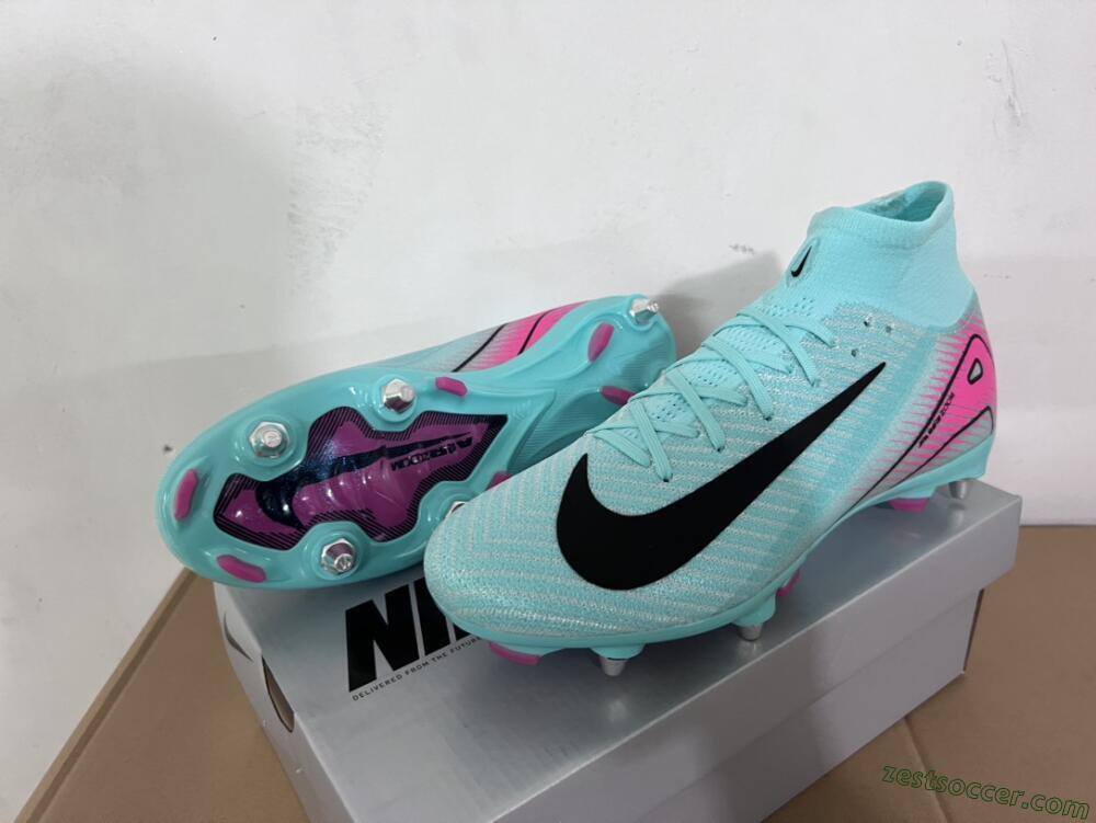 Nike Air Zoom Mercurial Superfly 10 Elite SG High-Tops Soccer Cleats - Jade/Black/Pink