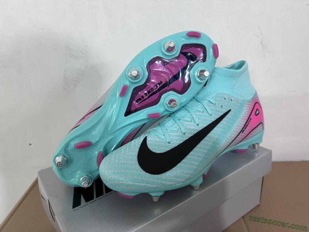 Nike Air Zoom Mercurial Superfly 10 Elite SG High-Tops Soccer Cleats - Jade/Black/Pink