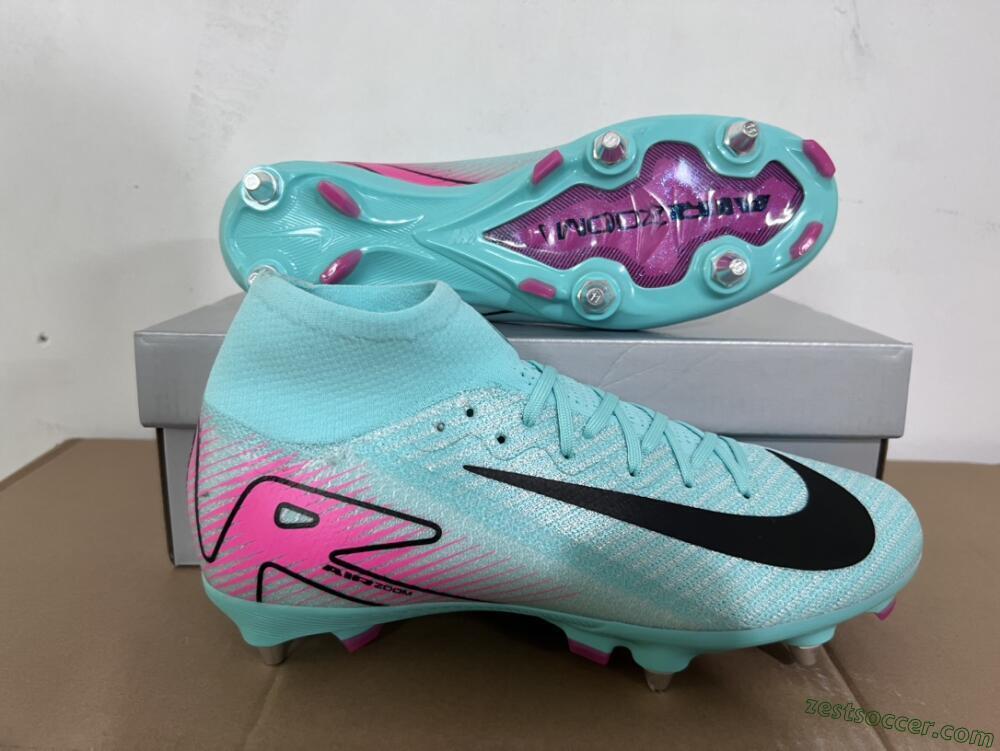 Nike Air Zoom Mercurial Superfly 10 Elite SG High-Tops Soccer Cleats - Jade/Black/Pink