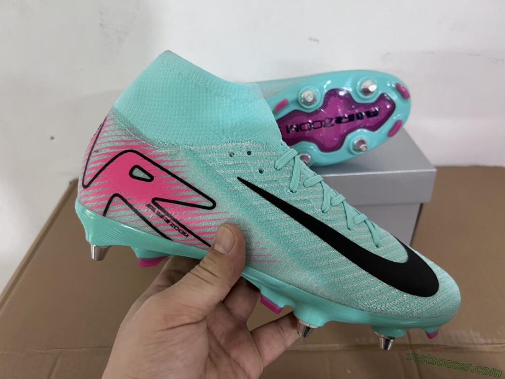 Nike Air Zoom Mercurial Superfly 10 Elite SG High-Tops Soccer Cleats - Jade/Black/Pink