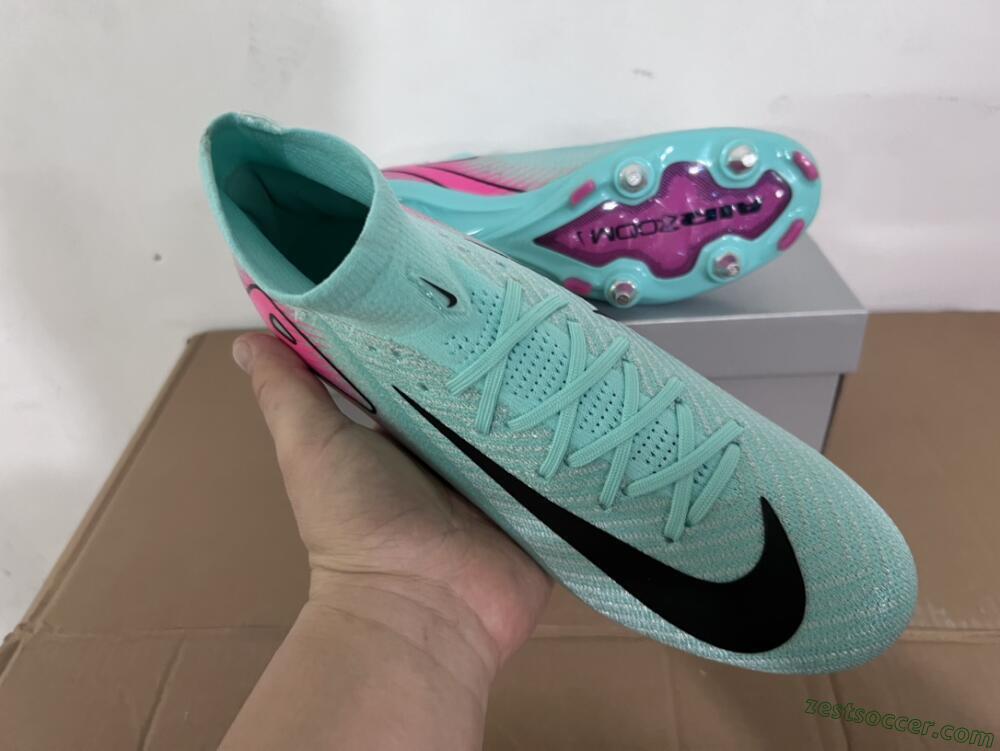 Nike Air Zoom Mercurial Superfly 10 Elite SG High-Tops Soccer Cleats - Jade/Black/Pink