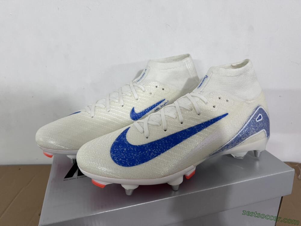 Nike Air Zoom Mercurial Superfly 10 Elite SG High-Tops Soccer Cleats - Beige/White/Blue