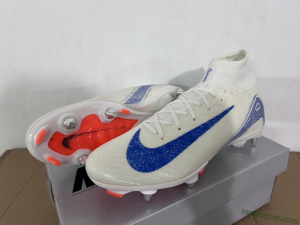 Nike Air Zoom Mercurial Superfly 10 Elite SG High-Tops Soccer Cleats - Beige/White/Blue