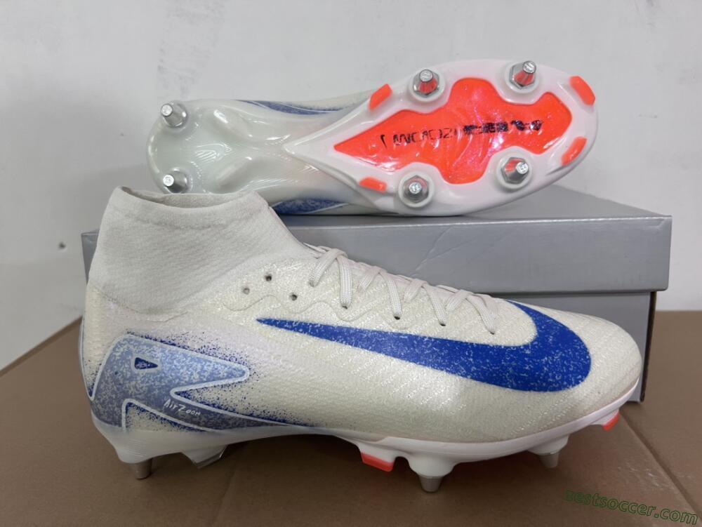 Nike Air Zoom Mercurial Superfly 10 Elite SG High-Tops Soccer Cleats - Beige/White/Blue