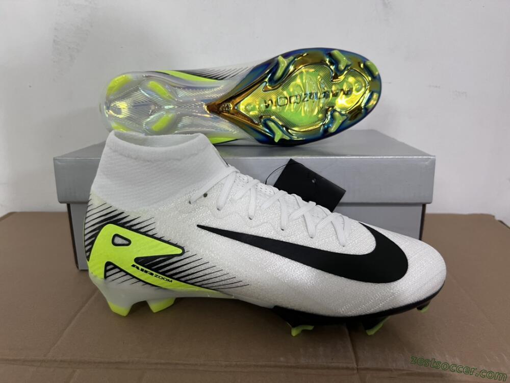 Nike Air Zoom Mercurial Superfly 10 Elite FG High-Tops Soccer Cleats - White/Black/Yellow/Gold