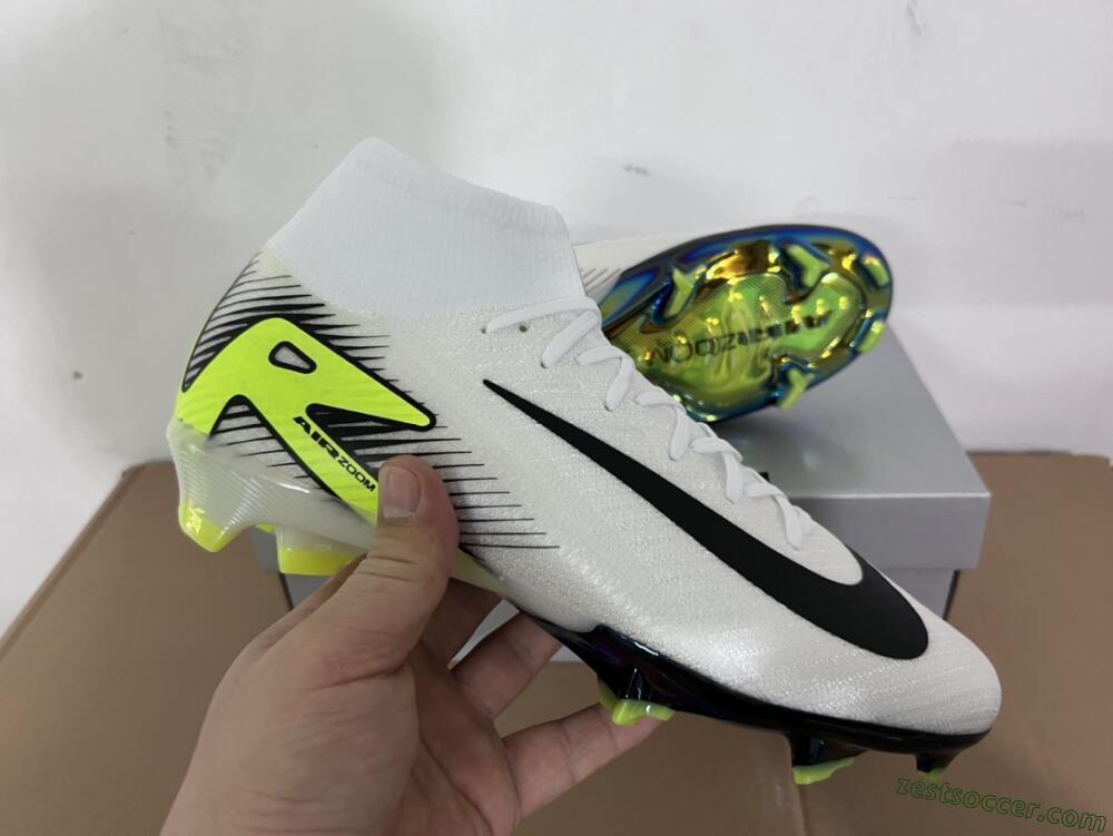 Nike Air Zoom Mercurial Superfly 10 Elite FG High-Tops Soccer Cleats - White/Black/Yellow/Gold