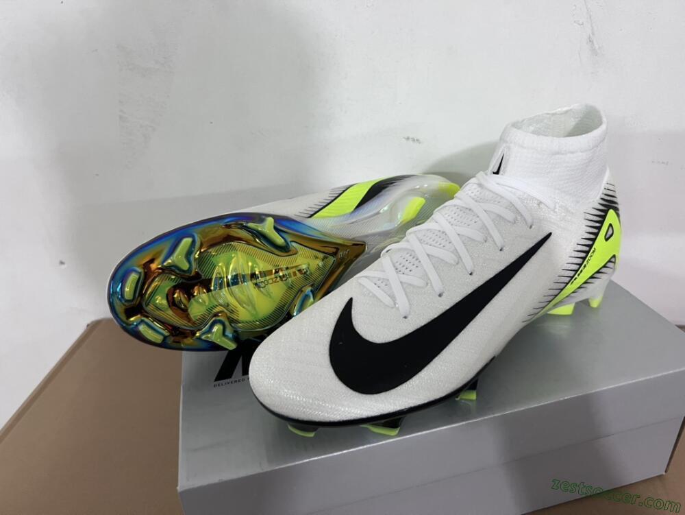 Nike Air Zoom Mercurial Superfly 10 Elite FG High-Tops Soccer Cleats - White/Black/Yellow/Gold
