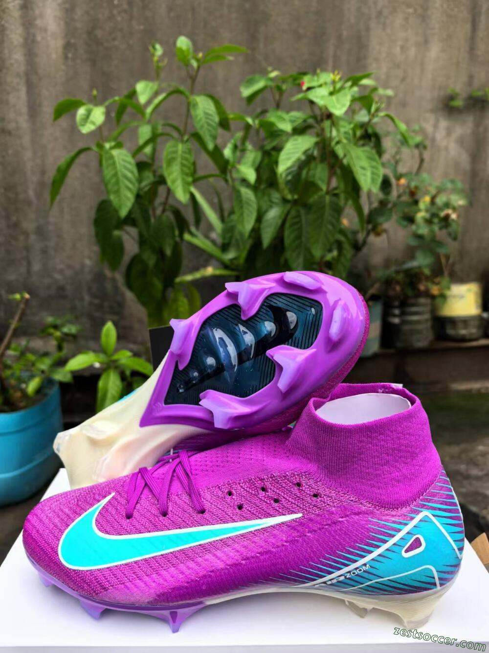Nike Air Zoom Mercurial Superfly 10 Elite FG High-Tops Soccer Cleats - Purple/Green