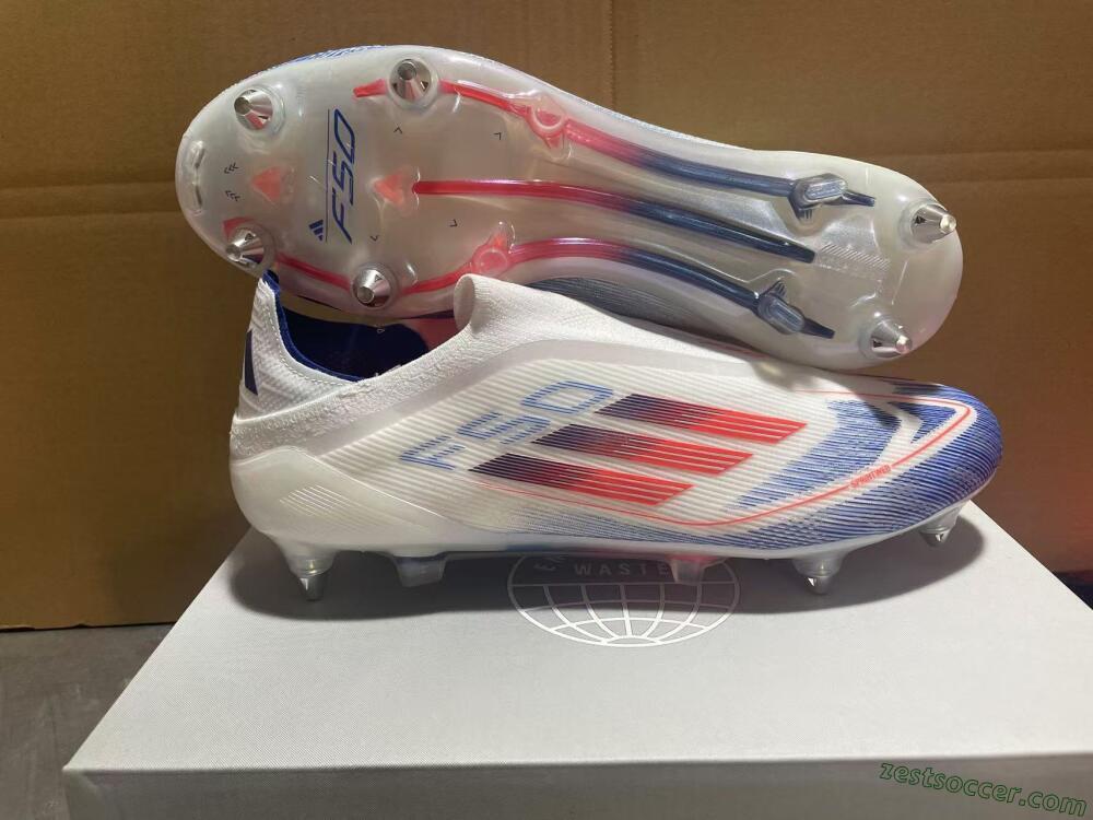 Adidas F50 Elite Laceless SG Low-Tops Soccer Cleats - White/Blue/Red