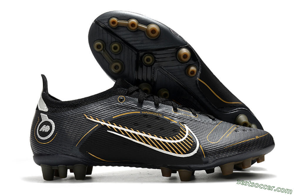 Nike Mercurial Vapor 14 Elite AG Low-Tops Soccer Cleats - Black/Gold/Silver 0