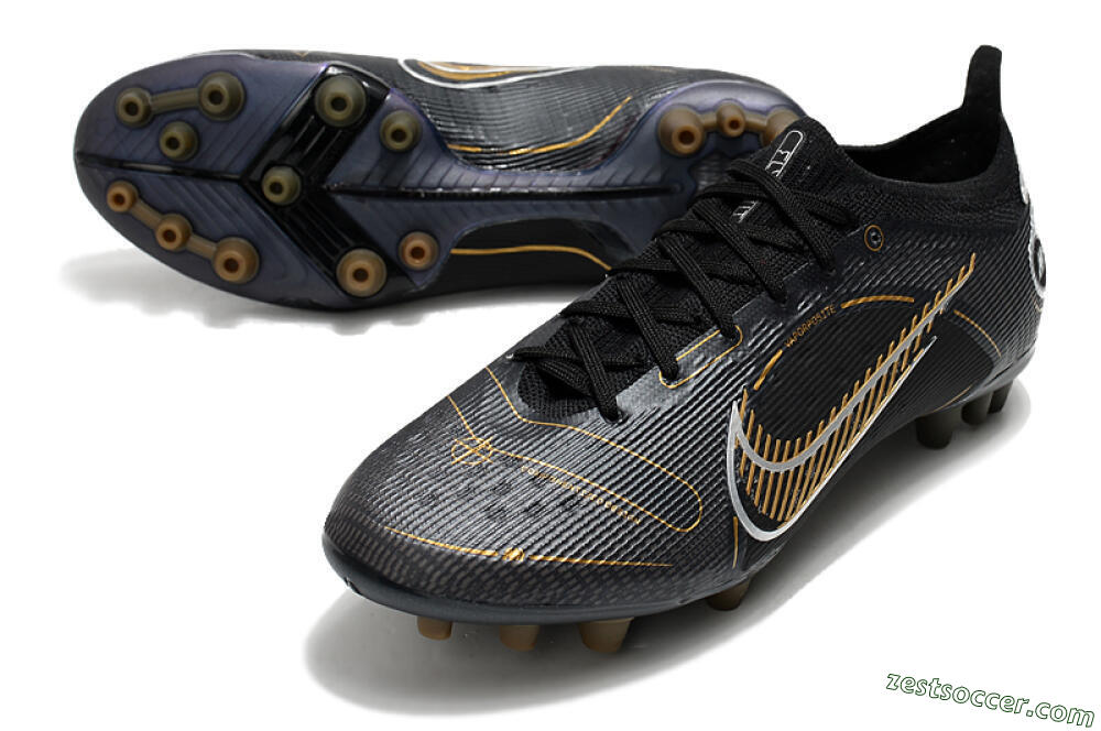 Nike Mercurial Vapor 14 Elite AG Low-Tops Soccer Cleats - Black/Gold/Silver 3