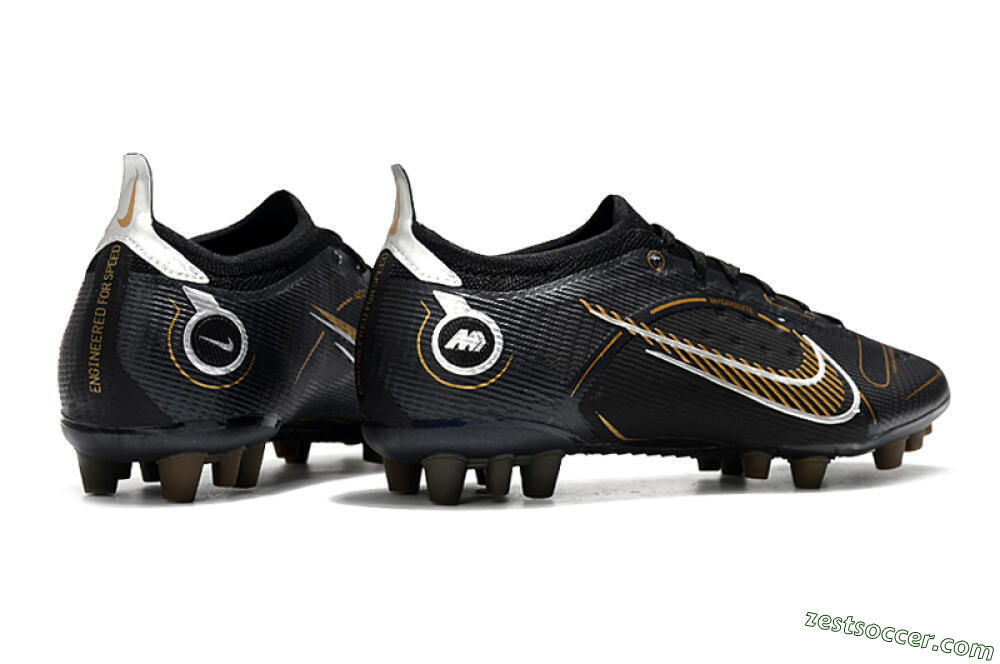 Nike Mercurial Vapor 14 Elite AG Low-Tops Soccer Cleats - Black/Gold/Silver 6