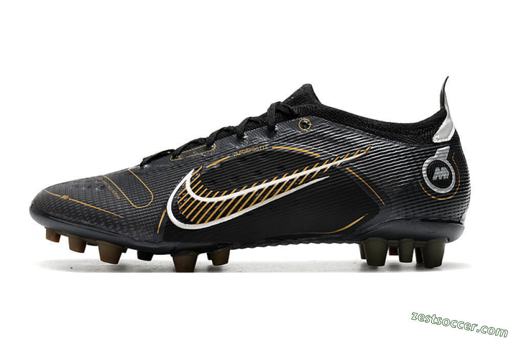Nike Mercurial Vapor 14 Elite AG Low-Tops Soccer Cleats - Black/Gold/Silver 2