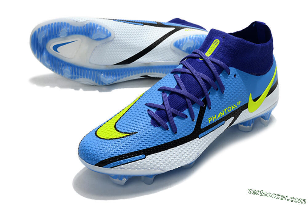 Nike Phantom GT2 DF Elite FG High-Tops Soccer Cleats - Blue/Yellow/White 3