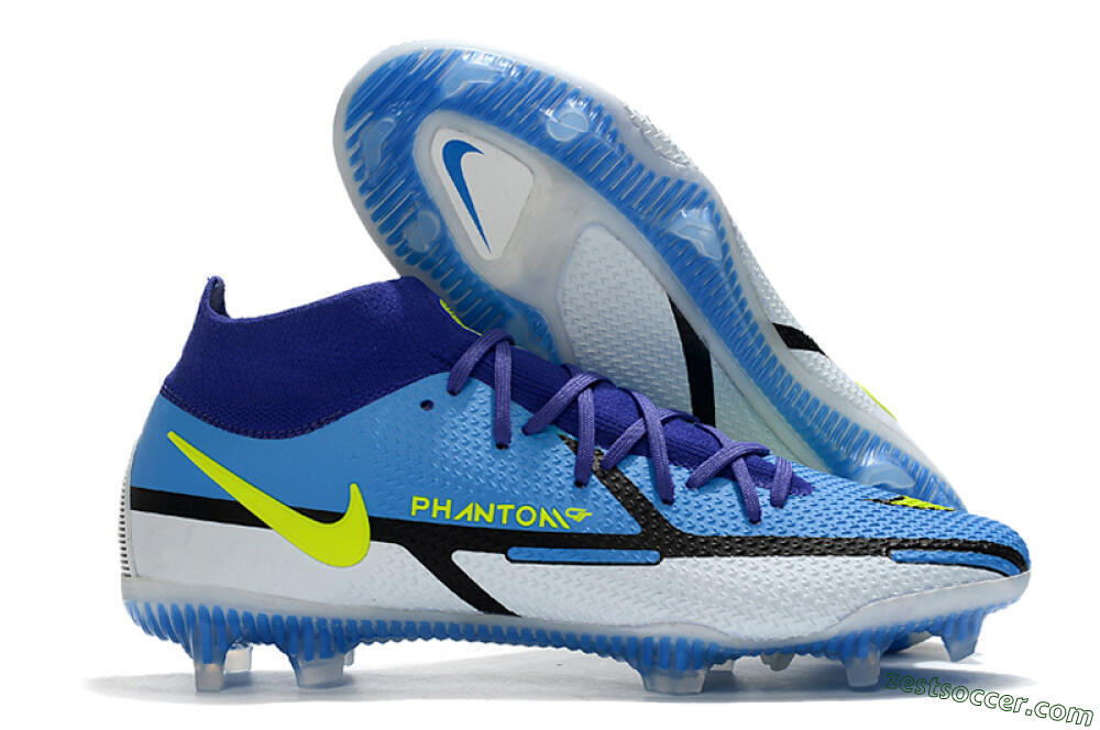 Nike Phantom GT2 DF Elite FG High-Tops Soccer Cleats - Blue/Yellow/White 0