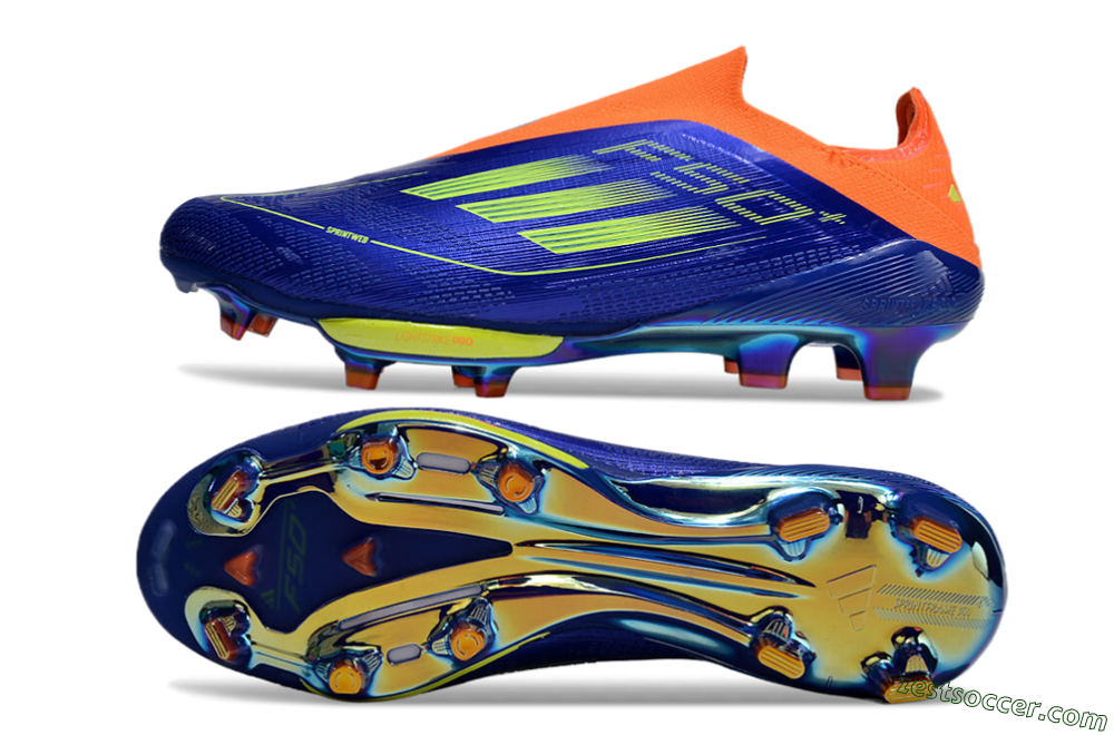 Adidas F50+ Elite Lightstrike Pro Laceless FG Low-Tops Soccer Cleats - Blue/Yellow/Orange 1