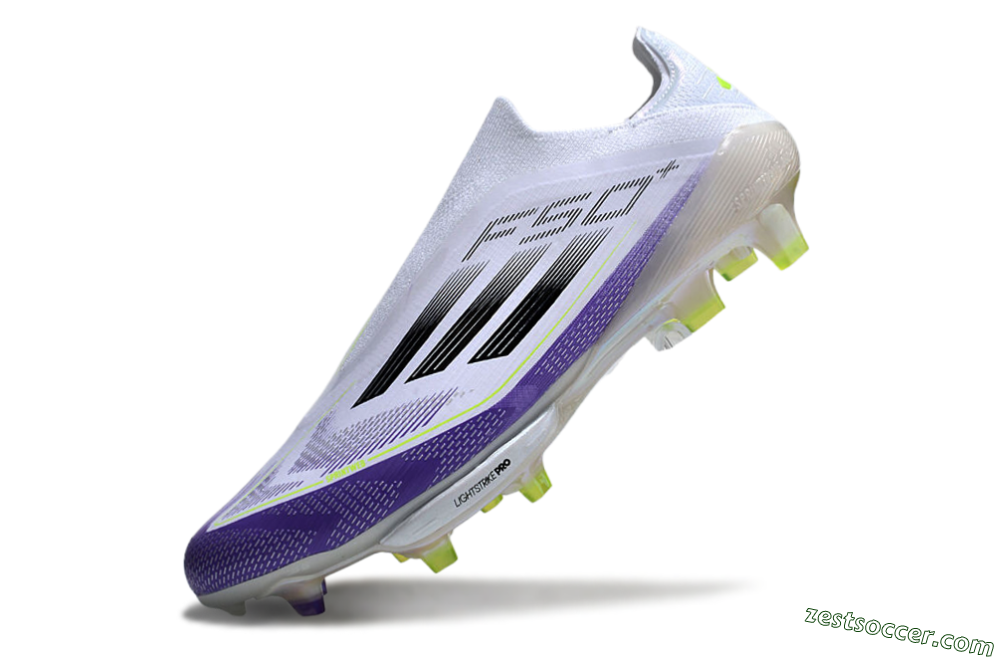 Adidas F50+ Elite Lightstrike Pro Laceless FG Low-Tops Soccer Cleats - White/Purple/Black 5