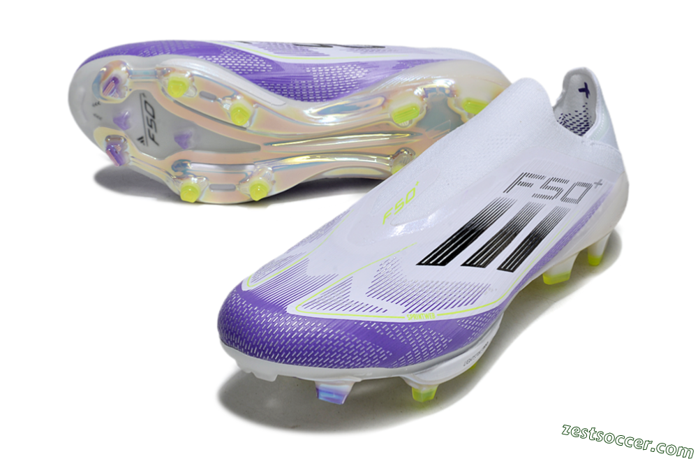 Adidas F50+ Elite Lightstrike Pro Laceless FG Low-Tops Soccer Cleats - White/Purple/Black 3
